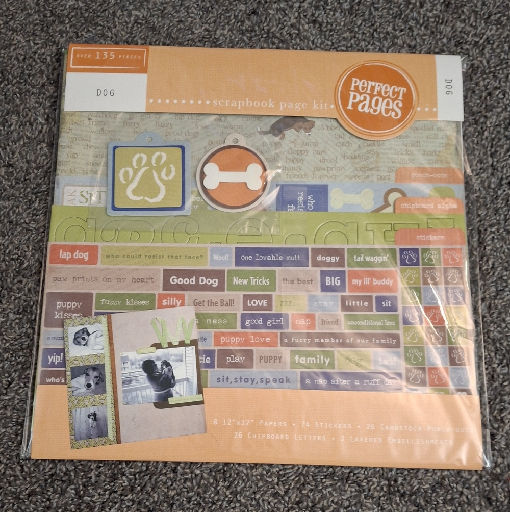 🐶 New! Dog Scrapbook Kit 135 Pieces- Orange, Green, 💙